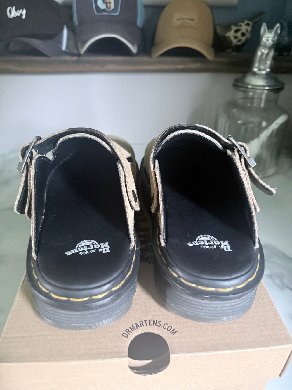 Dr. Martens Tan Suede Jadon Mule with Black Sole and Yellow Stitching - Picture 7 of 8